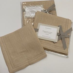 William Sonoma hemstitched linen cocktail napkin set of 8